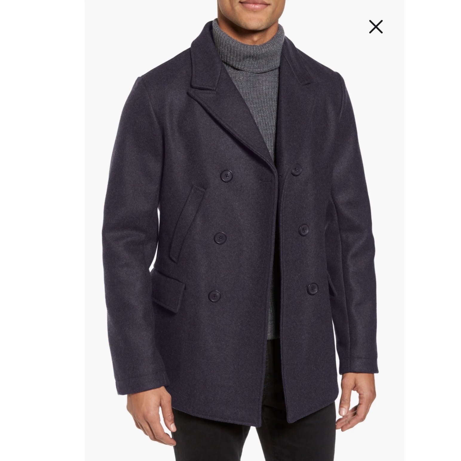 Billy Reid Bond Peacoat Mens Xs Charcoal Grey Wool Double Breasted Italy Made